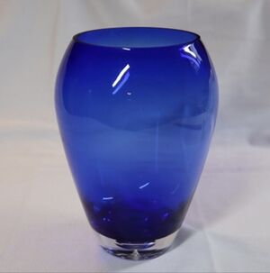 Cobalt Blue Oval Glass Vase 7.5” Tall, Clear Bottom Heavy ~ Beautiful